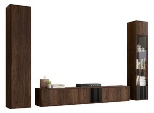 Set de living Oratio IV, Negru, Nuc, PAL laminat, Sticlă călită, MDF