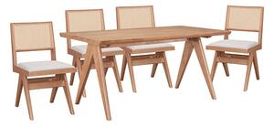 Set masa si scaune pentru sufragerie Winslow set 5 piese lemn de arbore de cauciuc, culoarea nuc deschis 160x85x75cm