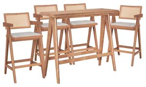 Set masa si scaune pentru sufragerie Winslow Ι set 5 piese lemn de arbore de cauciuc, culoarea nuc deschis 120x45x100cm