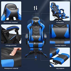 Scaun gaming, stil de curse, Songmics, Negru-Albastru, 66x73x(123.5-131.5) cm