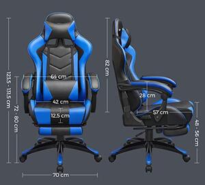 Scaun gaming, stil de curse, Songmics, Negru-Albastru, 66x73x(123.5-131.5) cm
