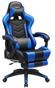 Scaun gaming, stil de curse, Songmics, Negru-Albastru, 66x73x(123.5-131.5) cm