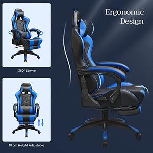 Scaun gaming, stil de curse, Songmics, Negru-Albastru, 66x73x(123.5-131.5) cm