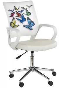 Scaun birou cu fluturi pentru copii BUTTERFLY IBIS, alb, piele ecologi