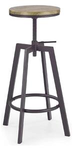 Scaun bar industrial H64, stejar/gri inchis, 30x30x63/80 cm
