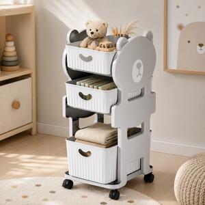 Dulap organizator de jucarii, din plastic, 3 sertare depozitare, model ursulet, JollyMag, PO26, 68x35x29 cm