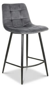 OFERTA Scaun de bar gri MILA VELVET cu picioare negre calitatea II