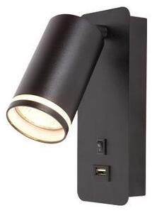 Spot de perete cu încărcător USB 1xGU10/35W/230V negru