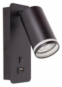 Spot de perete cu încărcător USB 1xGU10/35W/230V negru