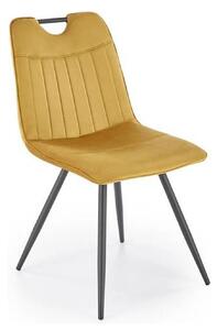 Scaun tapitat K521, galben mustar/negru, stofa catifelata, 46x58x83 cm
