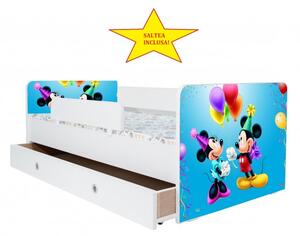 Pat Kiddy, imprimat cu Minnie si Mickey Mouse, cu protectie si saltea, 130x60 cm