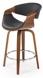 Scaun bar lemn spatar H123, negru/nuc, piele ecologica, 55x51x91 cm