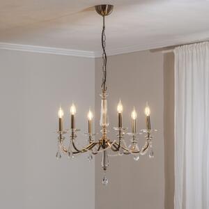 Lucea Candelabru Adone, 6 becuri, alamă, Ø 70 cm, sticlă de cristal, reglabil, Transparent, Camera de zi / sufragerie, Cristal