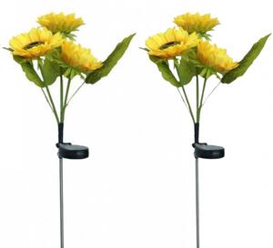 Set 2 x lampa solara 3 flori, 70 cm, Floarea Soarelui