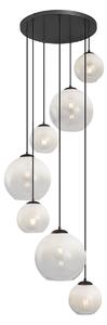 Lampă suspendată modernă neagră cu sticlă albă rotundă cu 7 lumini - Misty