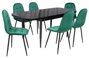Set masă extensibilă Viena Negru cu 6 Scaune Gya Verde