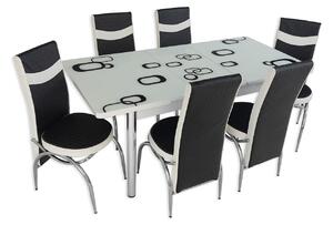 Set masă extensibilă Alb Pătrat cu 6 scaune Negru Alb