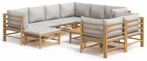 Set mobilier de grădină cu perne gri deschis, 10 piese, bambus