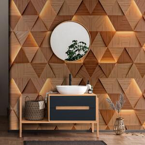 Tapet Triunghiuri clasice din lemn cu iluminare 3D, Fototapet 3D, Fotomurale 3D Forme geometrice, u99280 : Uwalls.ro
