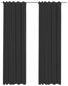Perdele opace aspect pânză, cârlige, 2 buc., negru, 140x225 cm