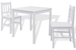 Set de masă, trei piese, alb, lemn de pin
