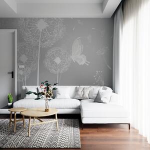 Tapet Păpădii delicate cu fluturi gri, Fototapet Flori, u99597v1 : Uwalls.ro