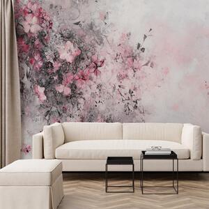 Fototapet - Flori roz-negre abstracte (147x102 cm)