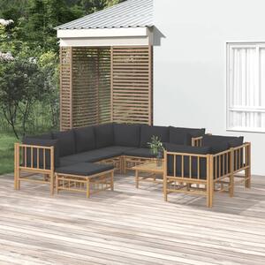 Set mobilier de grădină cu perne gri închis, 10 piese, bambus