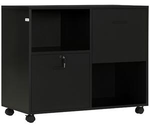 Vinsetto Dulap Mobil de Birou cu 2 Sertare pentru Dosare Rafturi Deschise PAL Manere Oțel Roti Blocare 80x40x66cm Negru | Aosom Romania