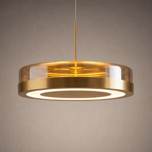 Lucande Lampă suspendată LED La Latta, cu 1 bec, Ø30 cm, alamă și sticlă, reglabil, Auriu / Alamă, Sticlă, Design