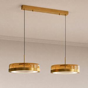 Lucande Lampă suspendată LED La Latta, cu 2 becuri, 80 cm, alamă, sticlă, reglabil, Auriu / Alamă, Sticlă, Design