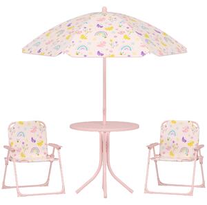 AIYAPLAY Set de Mobilier de Grădină din 4 Piese cu Masă, Scaune și Umbrelă de Soare Reglabilă, 50xΦ49,5 cm, Roz | Aosom Romania