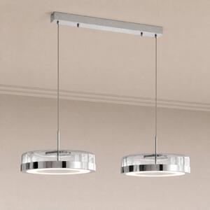 Lucande Lampă suspendată LED La Latta, cu 2 becuri, 80 cm, crom, sticlă, reglabil, Crom, Sticlă, Design