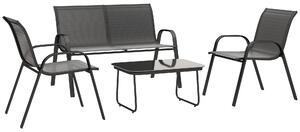 Outsunny Set Mobilier de Grădină din 4 Piese cu Canapea, 2 Scaune Stivuibile și Măsuță de Cafea, 113x66x79 cm, Negru | Aosom Romania