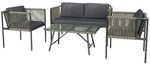 Outsunny Set de Exterior din Rattan 2 Fotolii, Canapea și Măsuță Gri | Aosom Romania