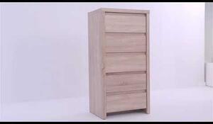 Comoda KASPIAN KOM5S, alb lucios/wenge, PAL, 56x41x113 cm