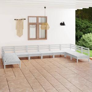 Set mobilier relexare grădină, 10 piese, alb, lemn masiv de pin