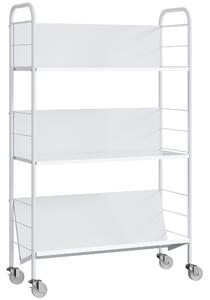 HOMCOM Cărucior Modern pentru Cărți cu 3 Nivele și Roți Pivotante pentru Cărți și Reviste, 69x26x108 cm, Alb | Aosom Romania