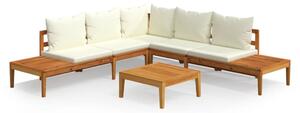 Set mobilier grădină perne alb/crem, 4 piese, lemn de acacia