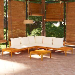 Set mobilier grădină perne alb/crem, 4 piese, lemn de acacia