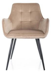 Scaun bej tapitat LEMON, stofa catifelata/metal, 57x47x85 cm