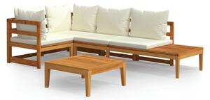Set mobilier grădină perne alb/crem, 4 piese, lemn masiv acacia