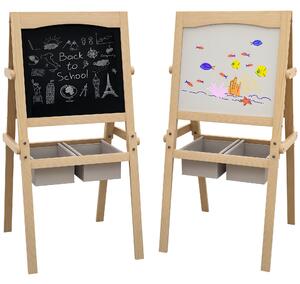 AIYAPLAY Sevalet Creativ 3 în 1 pentru Copii, cu Rola de Hârtie, Tablă pentru Creion și Cretă, Educațional, Lemn Natural, 3-6 Ani | Aosom Romania