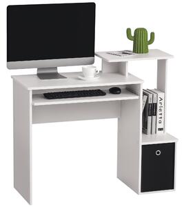 HOMCOM Birou modern pentru PC, birou pentru computer cu raft pentru tastatura, raft si spatiu de depozitare din material, 100x40x86.6cm, alb si negru