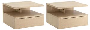 HOMCOM Set de 2 Noptiere Moderne Suspendate pentru Dormitor cu Sertar si Blat din Lemn 35x32x22.5cm, Stejar | Aosom Romania