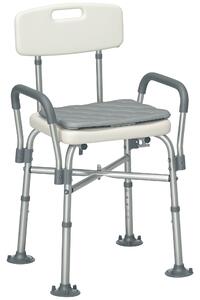 HOMCOM Scaun de Baie din Aluminiu Reglabil, cu Spătar și Brațe, Pernă Moale, Antialunecare, Alb | Aosom Romania