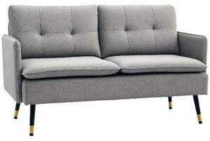 HOMCOM Canapea cu 2 Locuri din Material Textil cu Perne Capitonate, Canapea Modernă cu 2 Locuri cu Picioare din Oțel 139x68x80cm, Gri | Aosom Romania