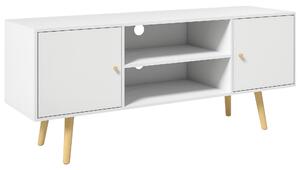 HOMCOM Cabinet TV 55" cu 2 Dulapuri, Uși și 2 Rafturi Deschise, Consolă TV din Lemn și PAL, 120x34x50 cm, Alb | Aosom Romania