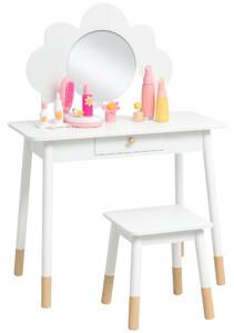 AIYAPLAY Set de Machiaj pentru Fetițe 3-6 Ani cu Scaun de Machiaj și Sertar pentru Depozitare, 70x34x95 cm, Alb | Aosom Romania