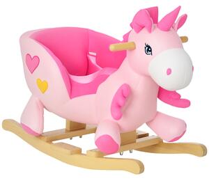 HOMCOM Cal Balansoar, Unicorn Balansoar din Pluș cu Bază din Lemn și Centură de Siguranță pentru Copii, 65x35x45 cm, Roz | Aosom Romania